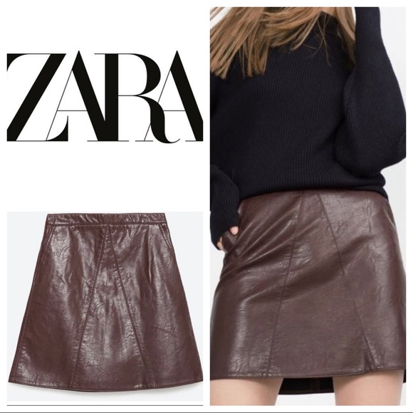 Zara Dresses & Skirts - ZARA BASICS Faux Leather Maroon / Brown Skirt